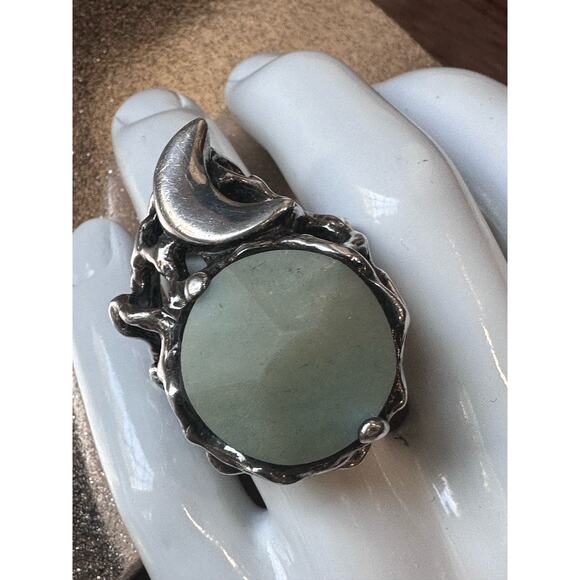Rare Mania Mania 925 Silver Amazonite Crescent Moon Chunky Statement Ring SZ. 8 - Picture 1 of 16